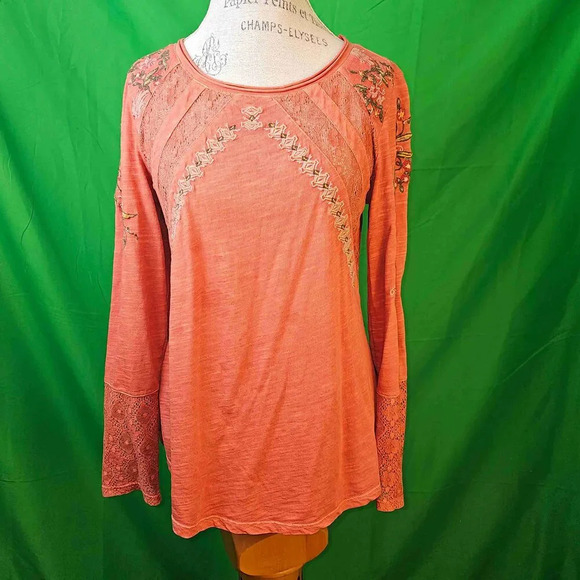 Sundance Womens Burnt Orange Splendor In Bloom‎ Embroidered Shirt Top Medium - Picture 1 of 6